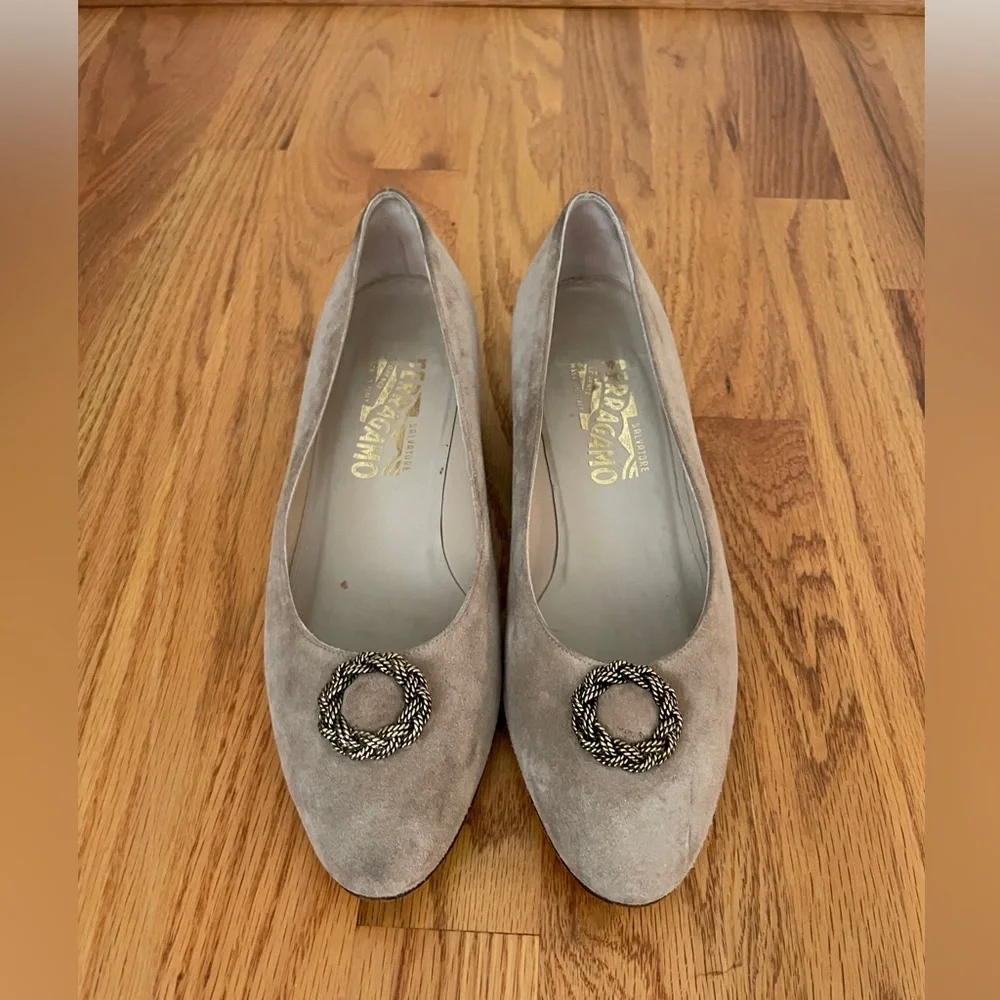 Salvatore Ferragamo Vintage Suede Low Heel Wedge Tan 9.5